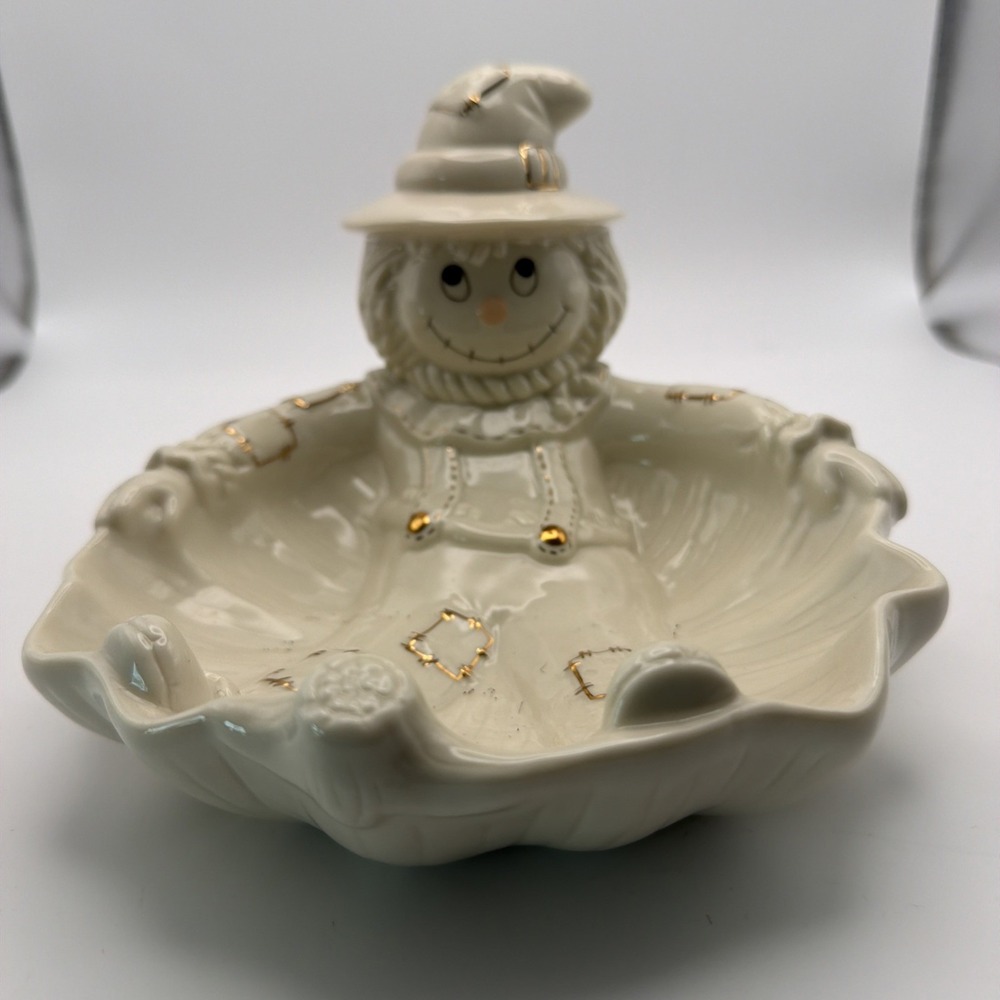 LENOX Gold Accents Porcelain Scarecrow Candy Treat Dish Halloween & Fall Decor V